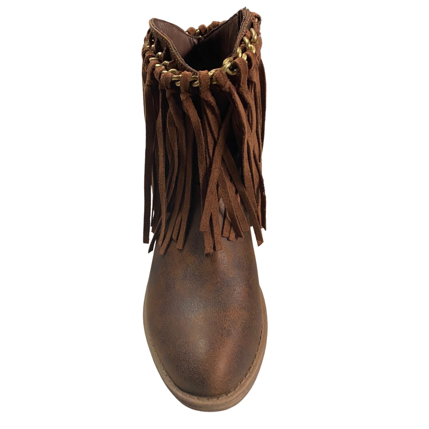 Very G Womens Juno Slip On Fringed Western Ankle Bootie
