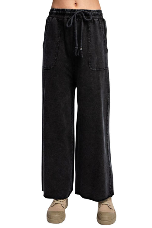 Easel Womens Mineral Washed Terry Knit Wide Sweatpants