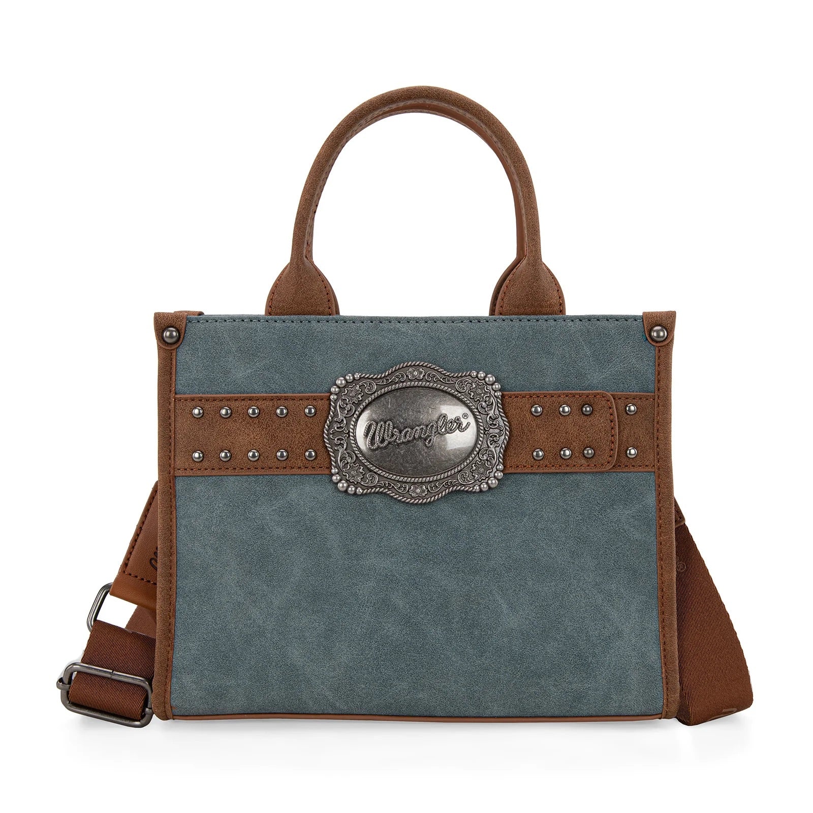 Wrangler Buckle Tote Crossbody PU Leather Purse- Jean