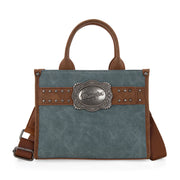 Wrangler Buckle Tote Crossbody PU Leather Purse- Jean