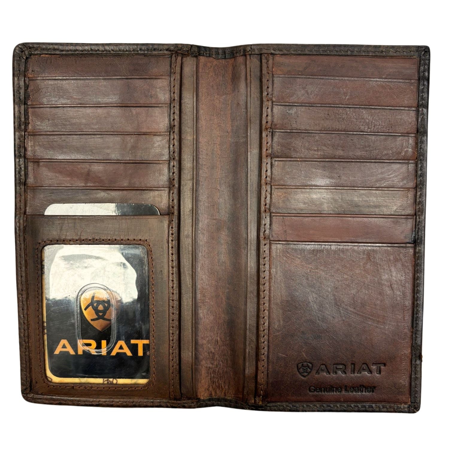 Ariat Mens Southwestern Wool Floral Tooled Leather Rodeo Wallet Checkbook Cover