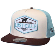 Lost Calf Mens Farm Flat Bill Adjustable Snapback Cap Hat, Khaki/Blue