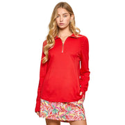 Dear Scarlett Womens Long Sleeve Athletic Sporty Blouse, Tropic Red