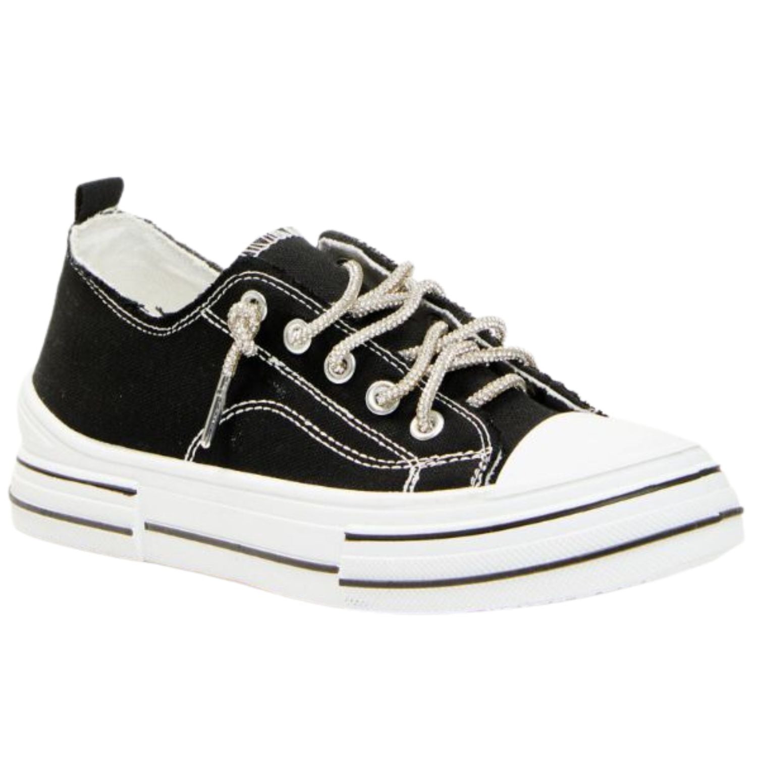Very G Womens Aman 2 Lace Up Platform Slip On Canvas Sneaker, Black