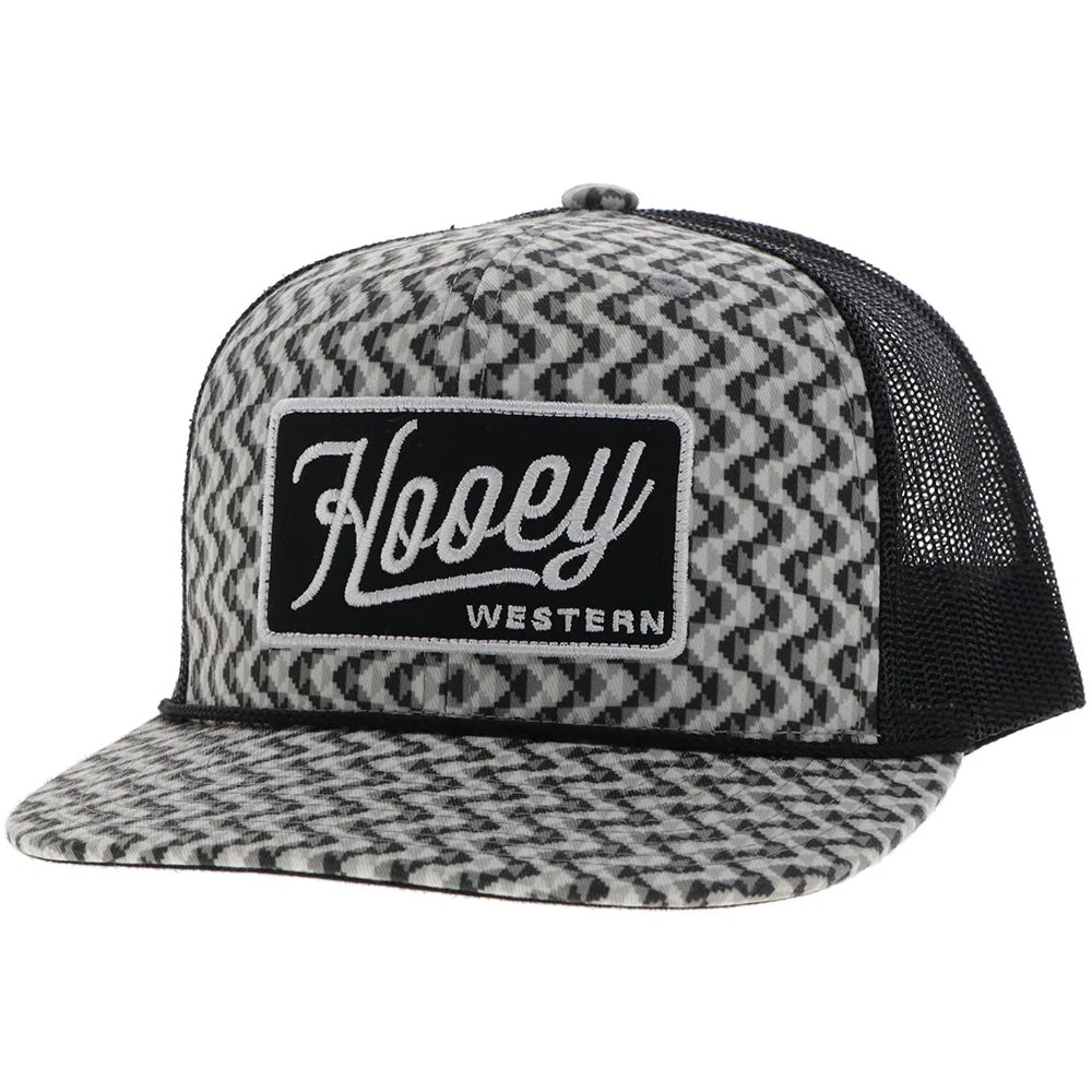 Hooey Mens Lakota Embroidered Patch Snapback Hat- Black/Grey Pattern