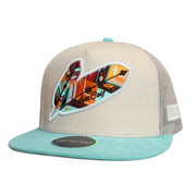 Lost Calf Mens Tribe Patch Flat Bill Adjustable Snapback Cap Hat, Cream/Teal