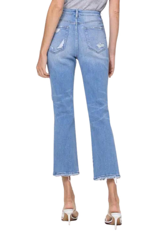 Veveret Leona Super High-Rise Stretch Straight Fit Distressed Denim Jeans