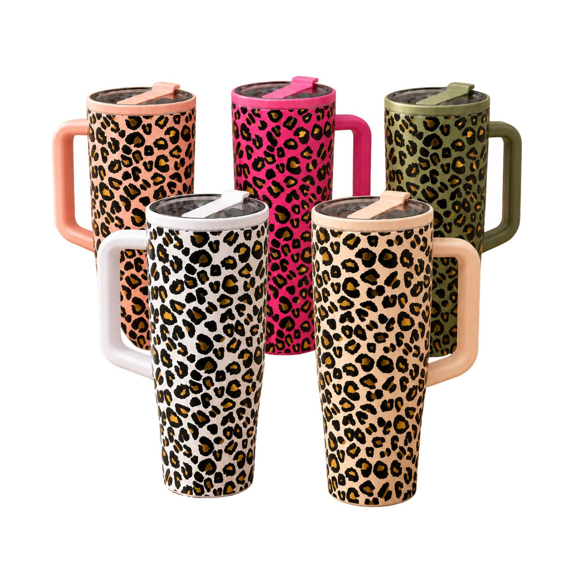 **Pre-Order** Olive & Brown 40 fl oz Stainless Steel Insulated Gold Leopard Straw Tumbler