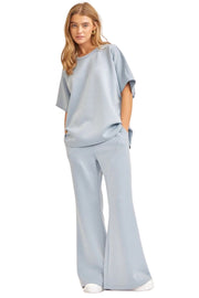 Dear Scarlett Womens Paris Short Sleeve Top with Pants Travel Set, Slate Blue