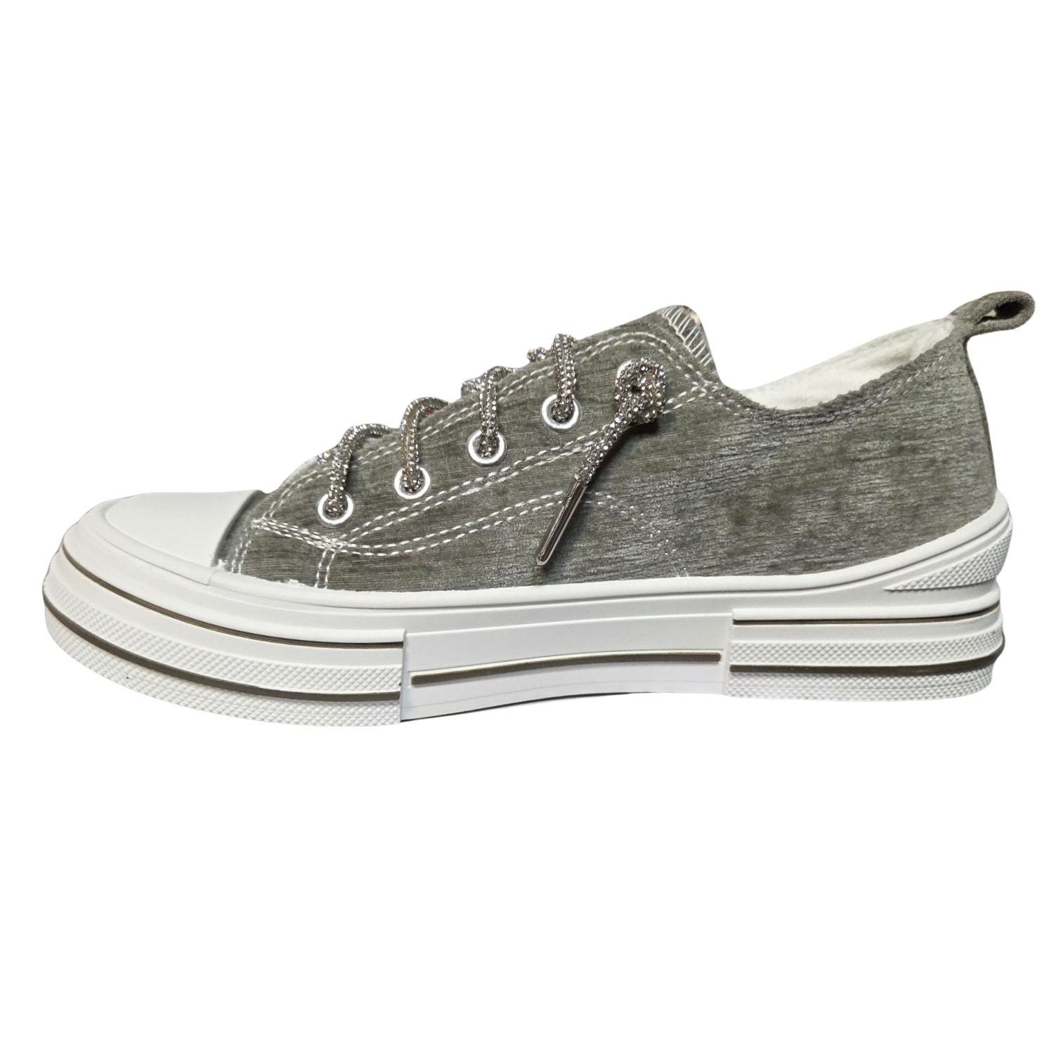 Very G Womens Aman Velvet Lace Up Canvas Sneaker, Sage
