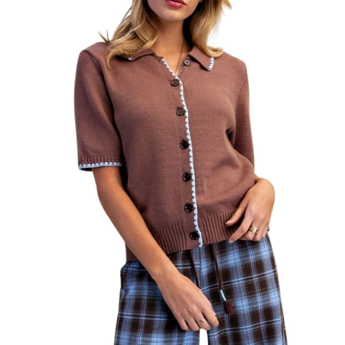 Easel Women's Button Down Knitted Sweater Cardigan, Mocha