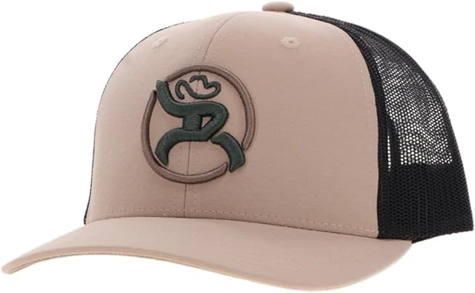 Hooey Mens Strap Roughy Logo Mesh Back Baseball Cap, Tan/Black