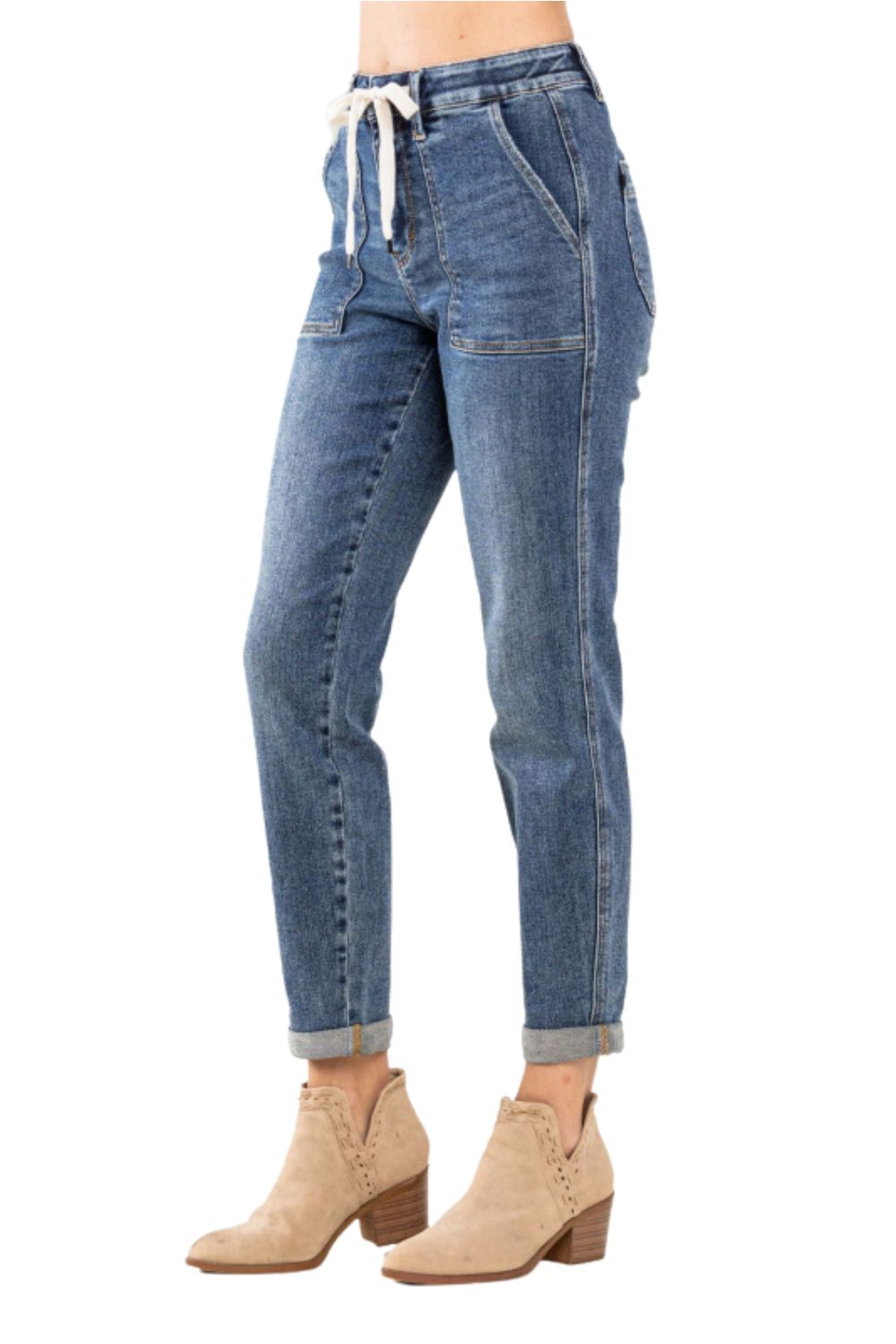 Judy Blue Womens High Waist Elastic Drawstring Jogger Jeans