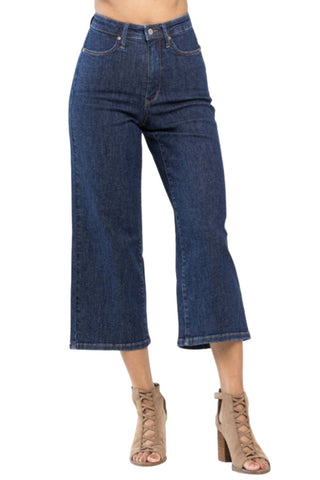 Judy Blue Womens High Waist Tummy Control Tailored Crop Wide Leg Jeans