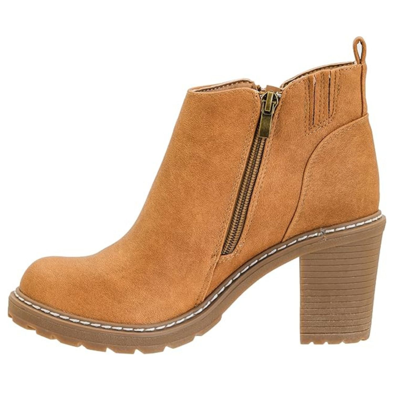 Corkys Womens Rocky Top Faux Leather Block Heel Bootie, Camel