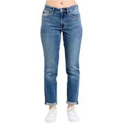 Judy Blue Womens Mid Rise Vintage Wash Non-Destroy Boyfriend Cuffed Jeans