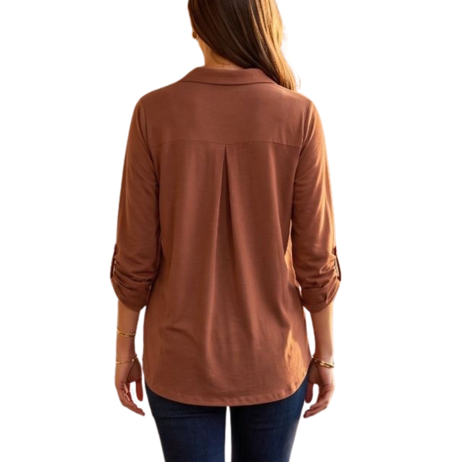 Dear Scarlett Women's Lizzy Wrinkle-Free Button-Down Blouse, Caramel