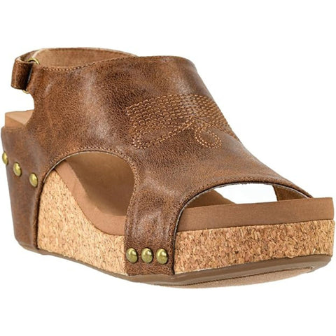 Corkys Womens Carley Faux Leather Boot Stitch Wedge Heel Sandal