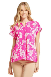 Dear Scarlett Womens Lizzy Short Sleeve Relaxed Flowy Blouse, Hot Pink