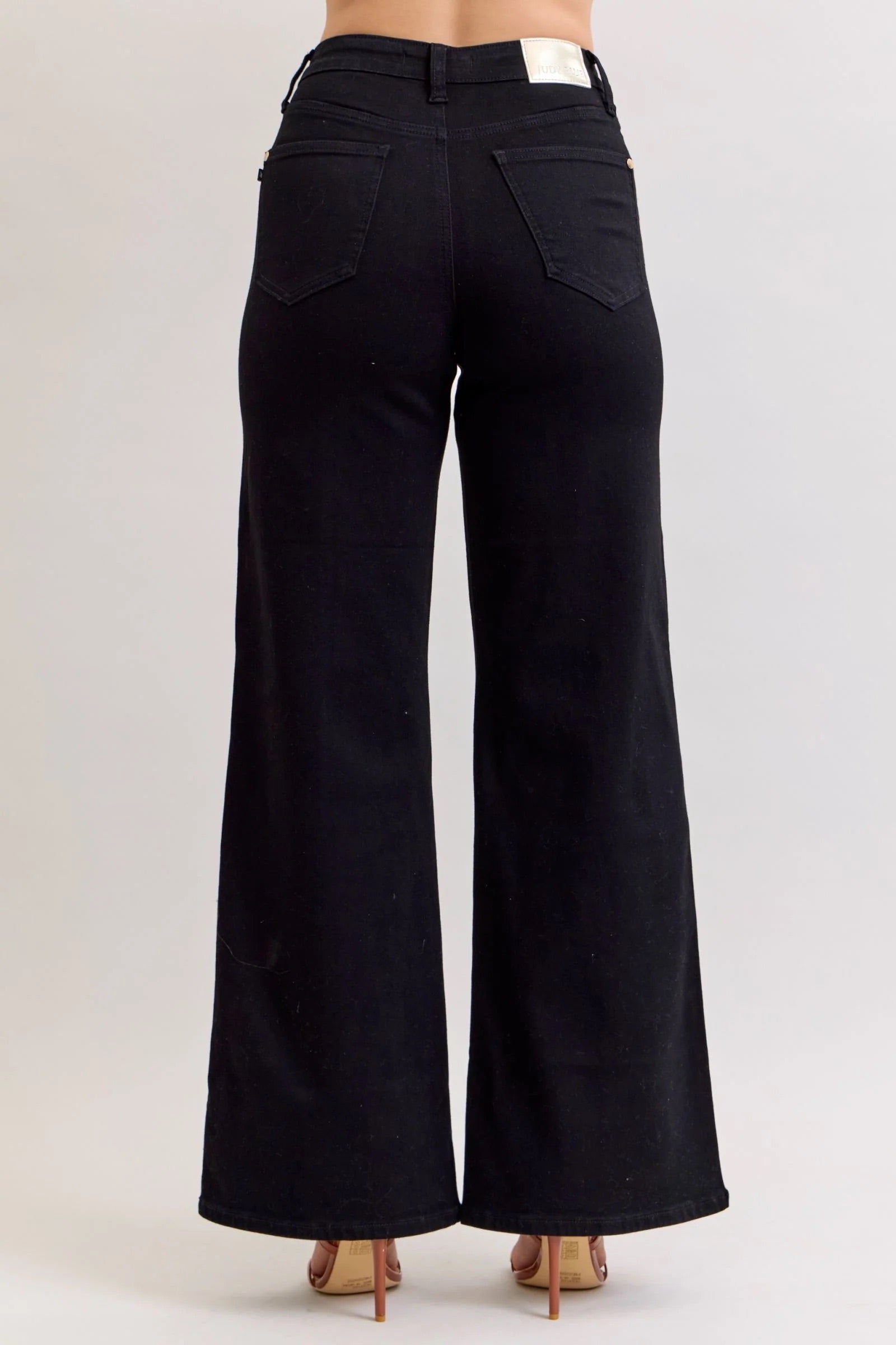 Judy Blue Womens High Waist Retro Wide Leg Black Denim Jeans