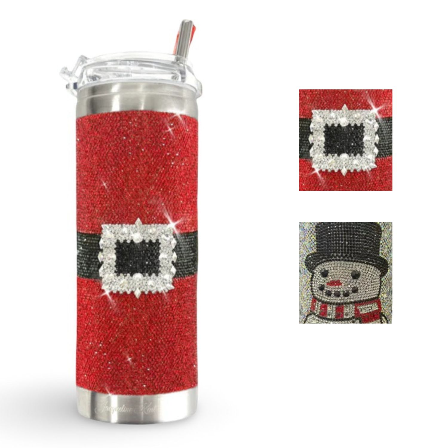 Jacqueline Kent 20 oz Holiday Crystal Tumbler with Clear Lid and Straw