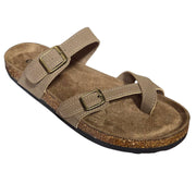 Outwoods Womens Bork-30 Vegan Leather Slip On Toe Loop Sandals, Taupe