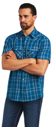 Ariat Men's Holt Retro Snap Short Sleeve Sylvan Shirt, Teal