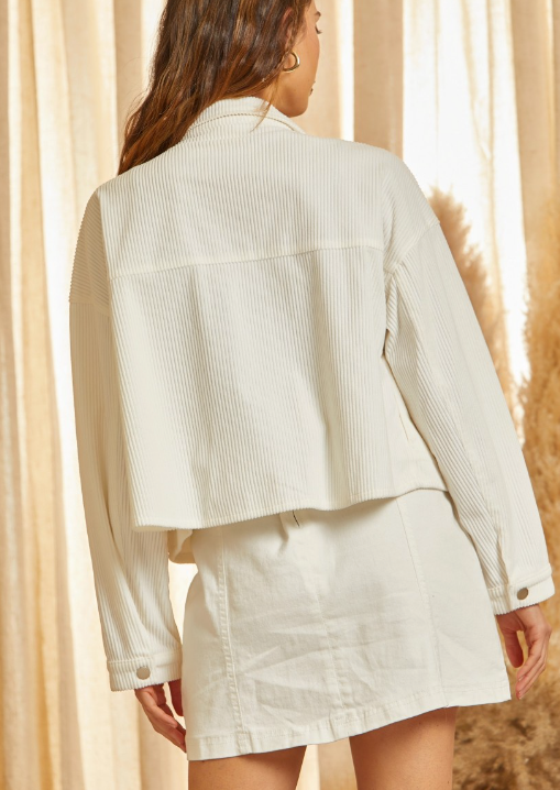 Andree by Unit Women's Corduroy Rhinestone Crop Jacket Slightly Oversized Ivory