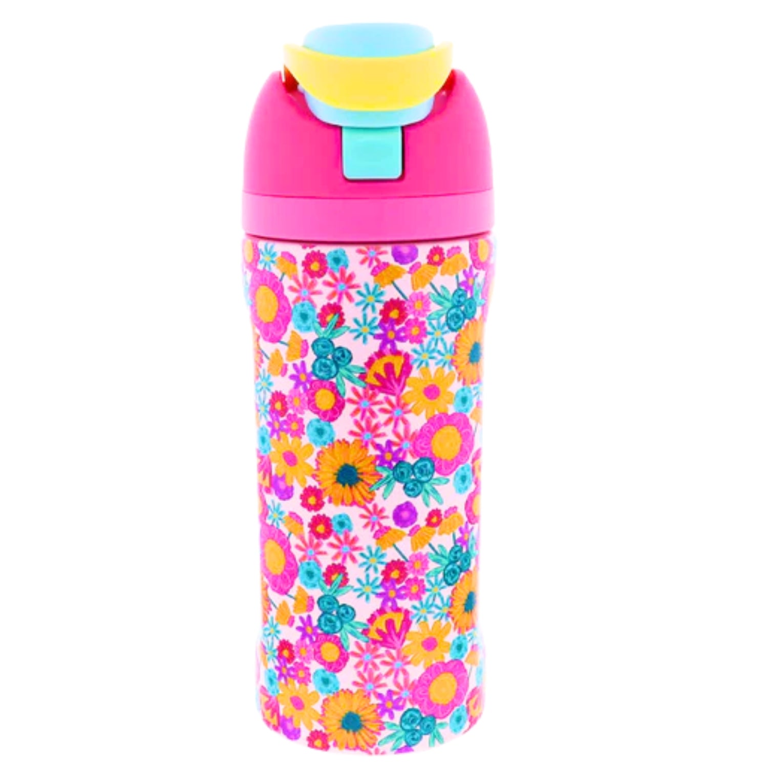 Jane Marie Kids Girls Bold Floral 16oz Water Bottle With Straw Cap