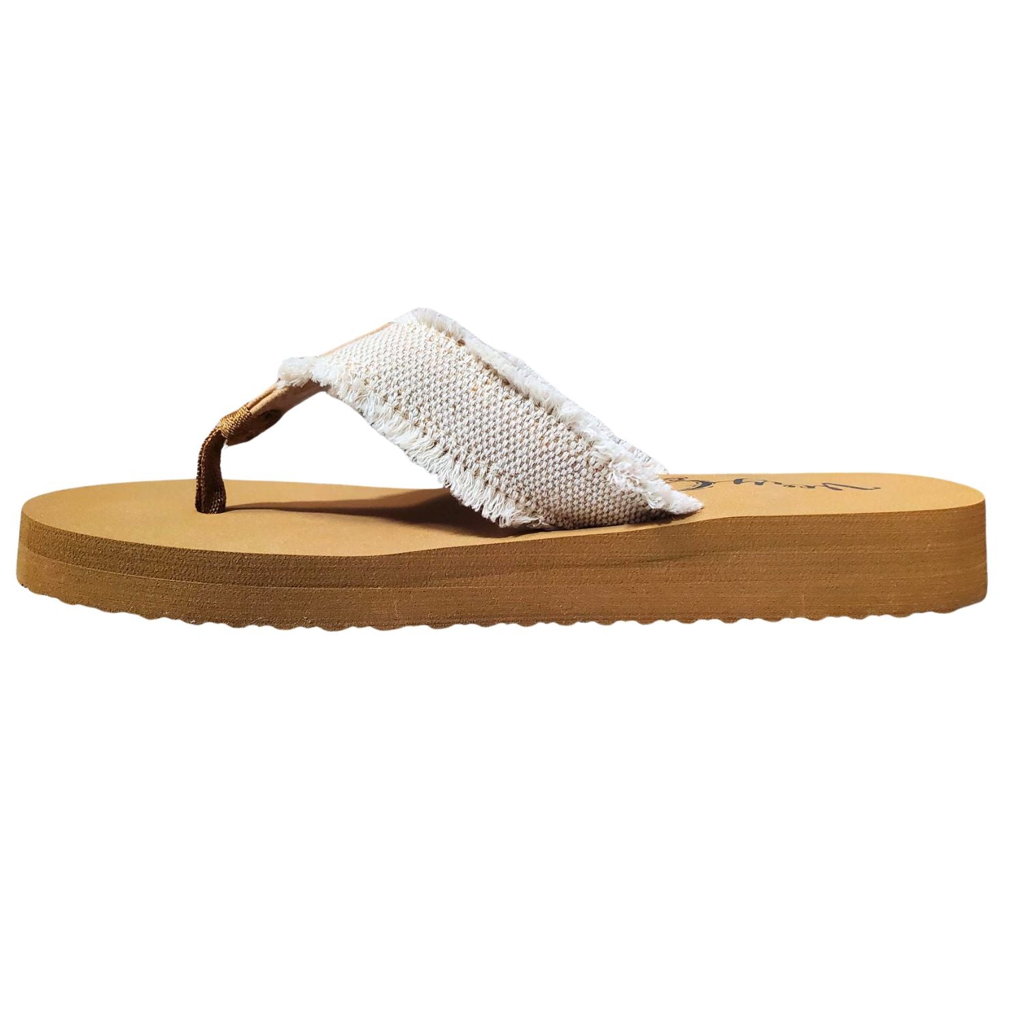 Very G Womens GJazz 3 Frayed Top Fashion Flip Flop Sandal, Natural