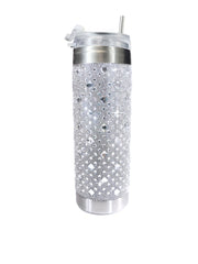 Jacqueline Kent Rhinestone 20oz Tumbler with Clear Lid, Straw and Gift Bag (White Diamond Silver)