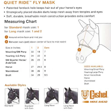 Cashel Quiet Ride Horse Fly Mask with Long Nose and Ears, Black