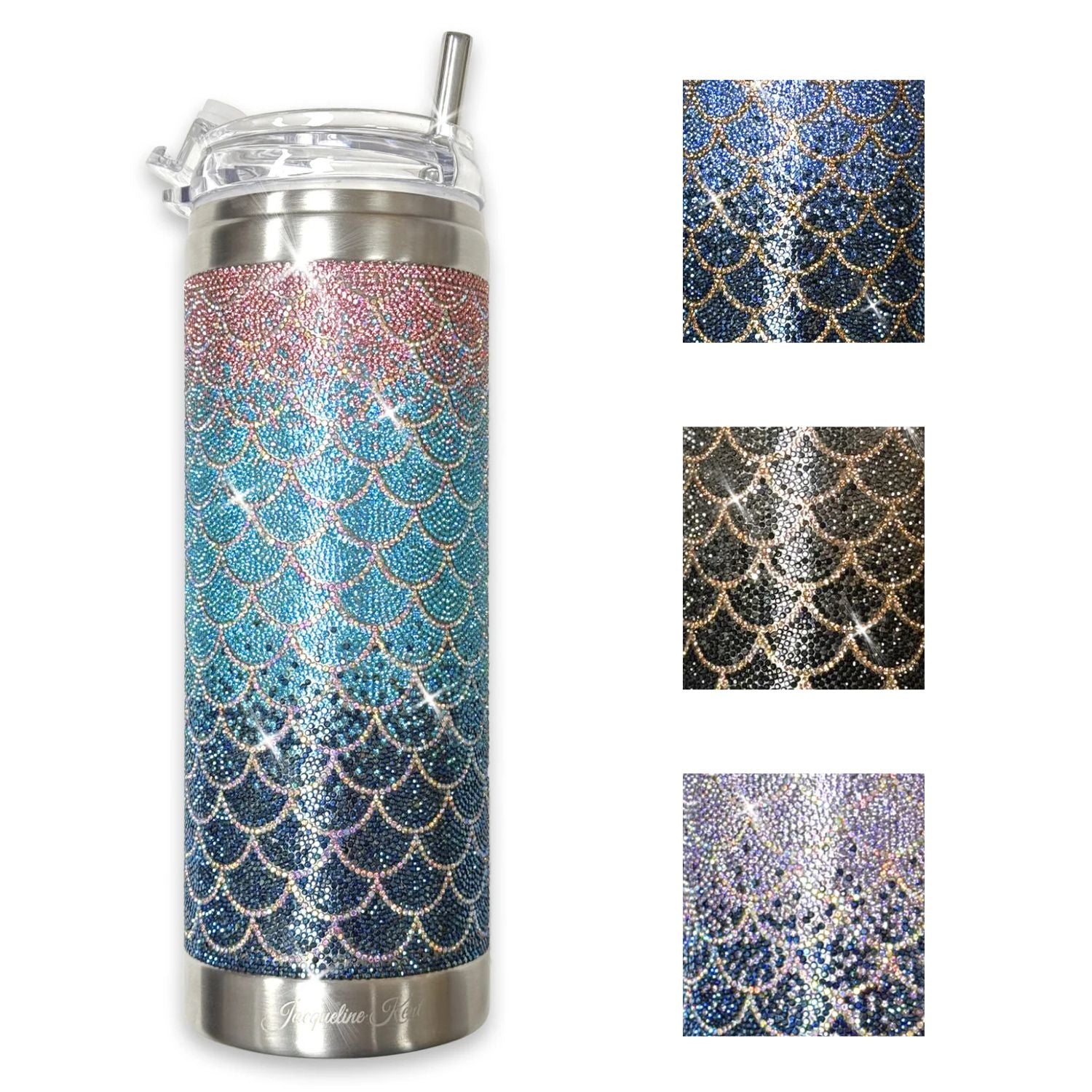 Jacqueline Kent 20oz Mermaid Crystal Tumbler with Clear Lid, Straw and Gift Bag