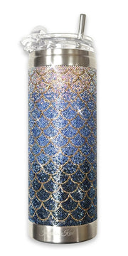 Jacqueline Kent 20oz Mermaid Crystal Tumbler - Lid, Straw, Gift Bag - Blue Lagoon