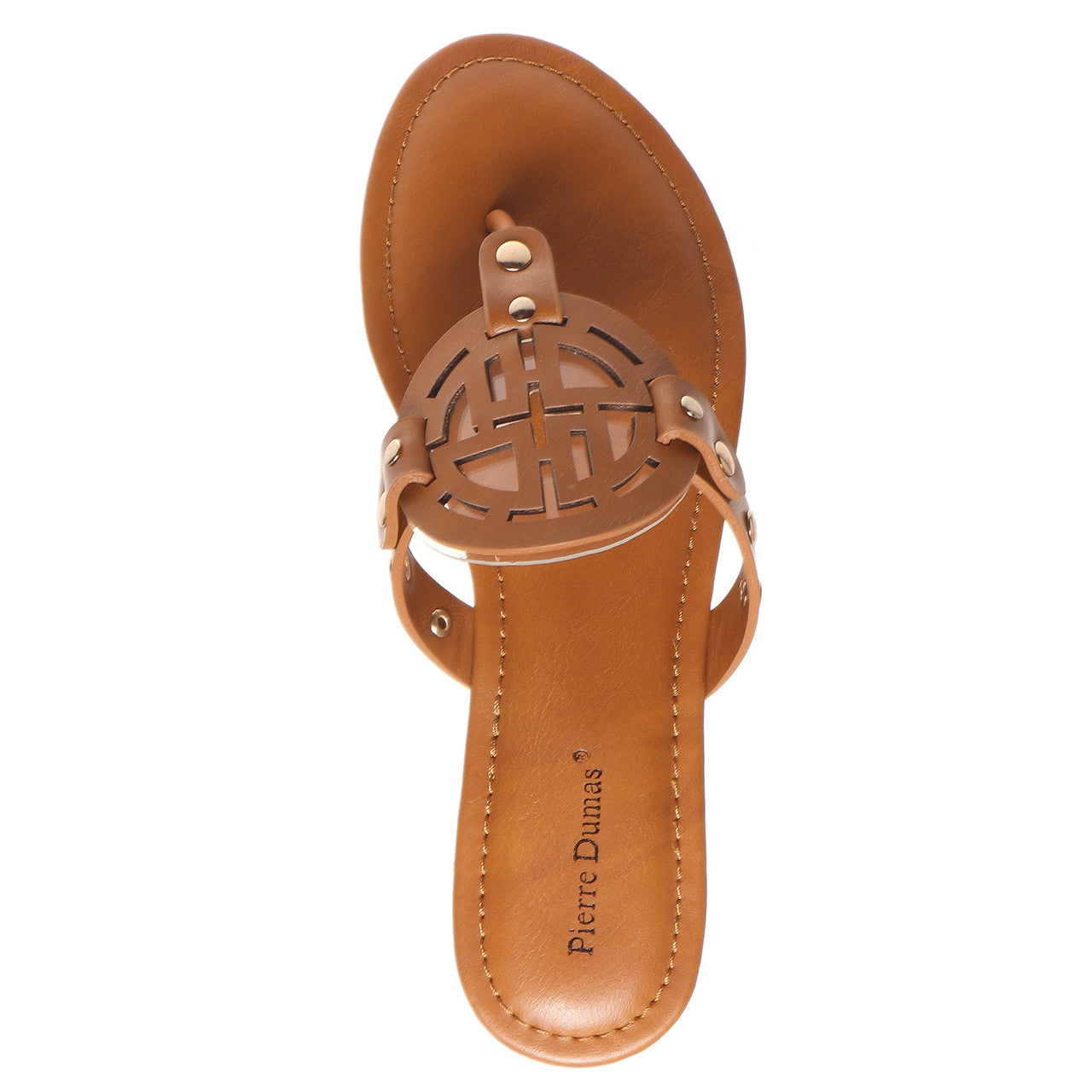 Pierre Dumas Womens Medallion Flat Thong Sandals- New Tan