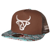 Lost Calf Mens Hopi Flat Bill Adjustable Snapback Cap Hat, Brown/Turquoise