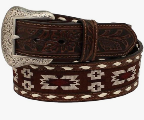 Nocona Mens Buffalo Concho Inlay Leather Belt