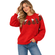 Easel Christmas Tree Pearl & Bow Embellished Holiday Sweater, Red