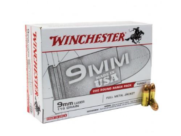 Winchester USA Handgun Ammunition 9mm Luger 115 gr FMJ 200 rounds bulk