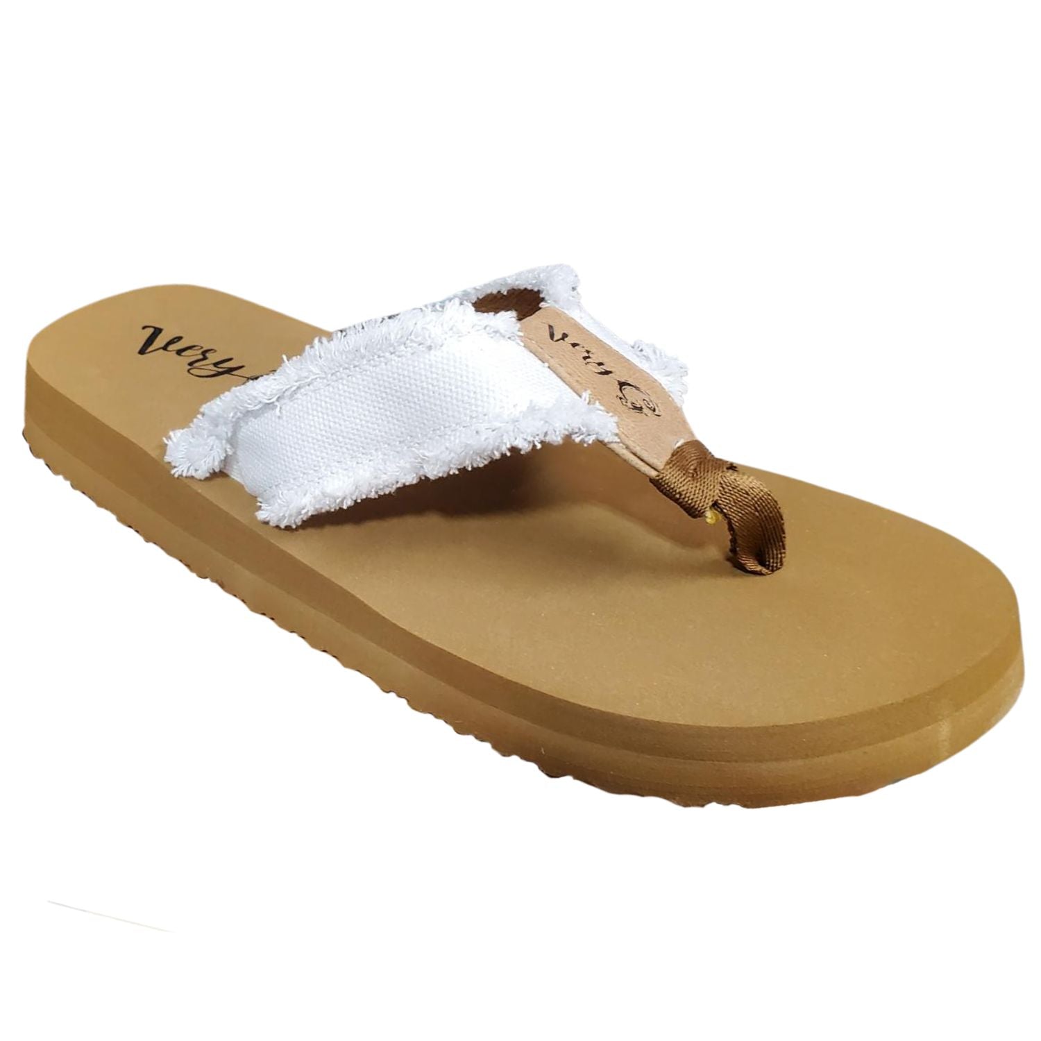 Very G Womens GJazz 3 Frayed Top Fashion Slip On Flip Flop Sandal, White