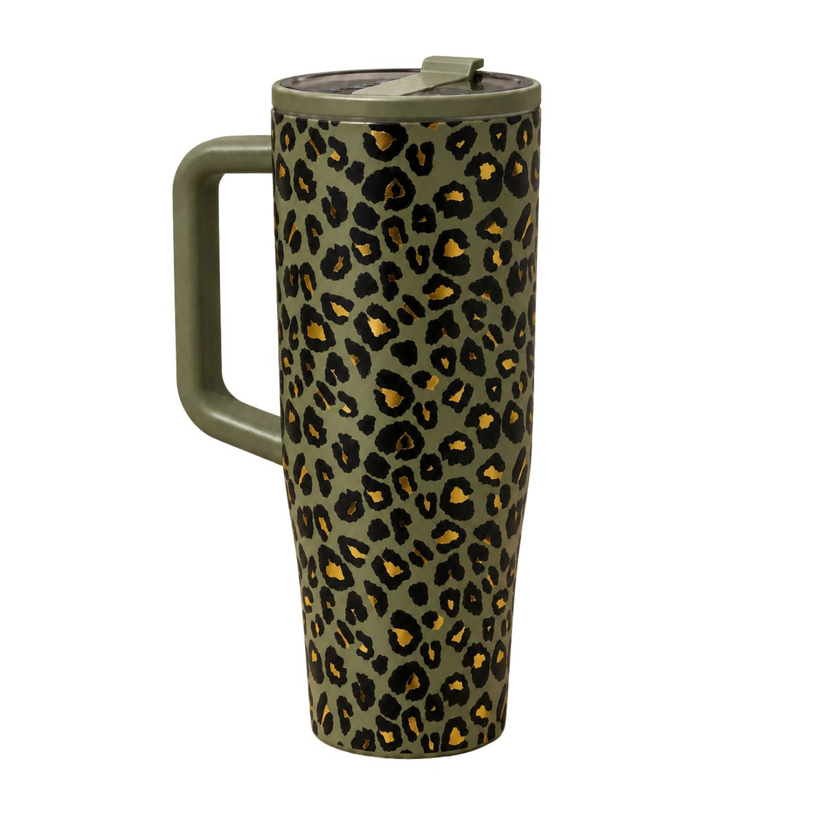 **Pre-Order** Olive & Brown 40 fl oz Stainless Steel Insulated Gold Leopard Straw Tumbler