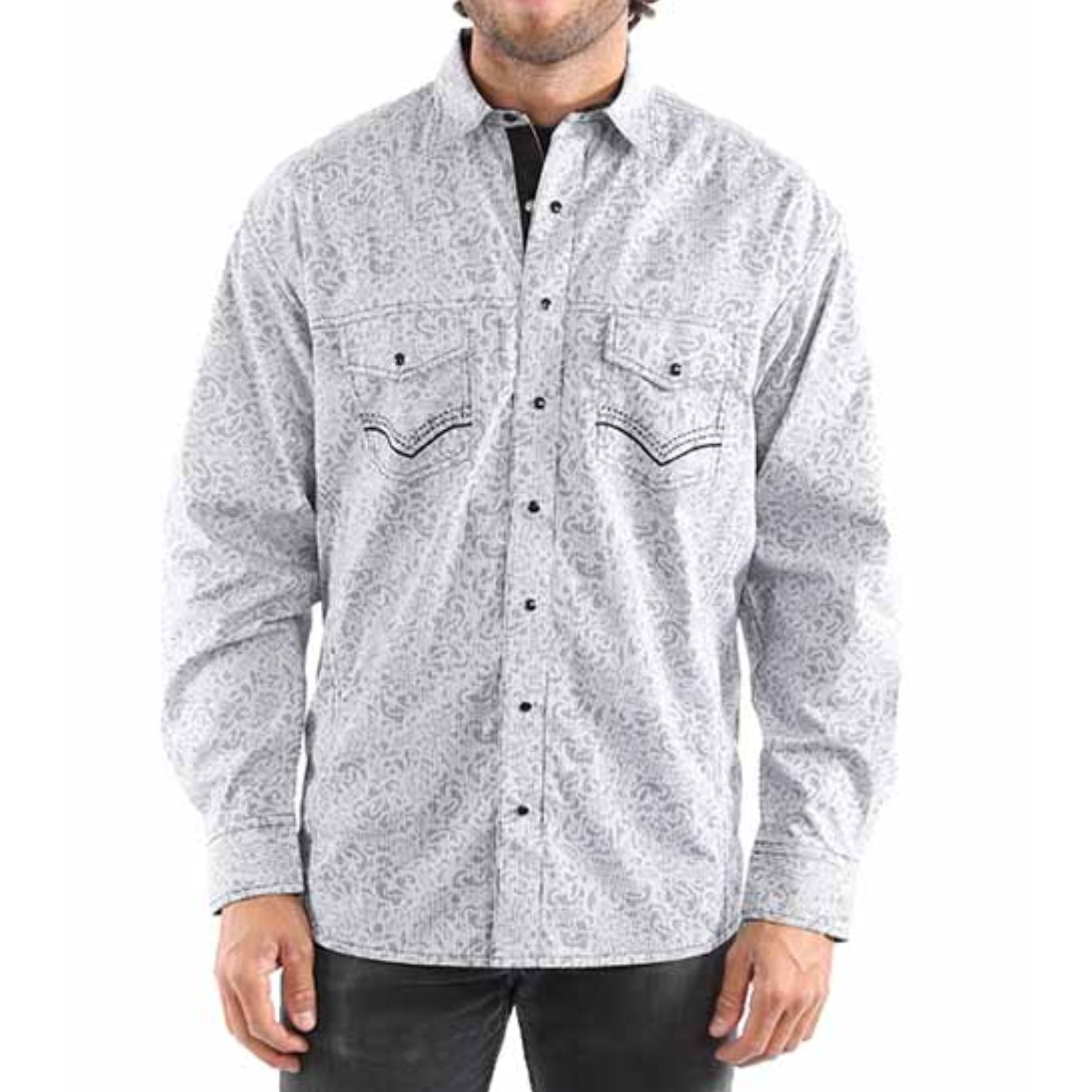 Scully Men's Signature Stripe Print Long Sleeve Western Snap Shirt, Grey
