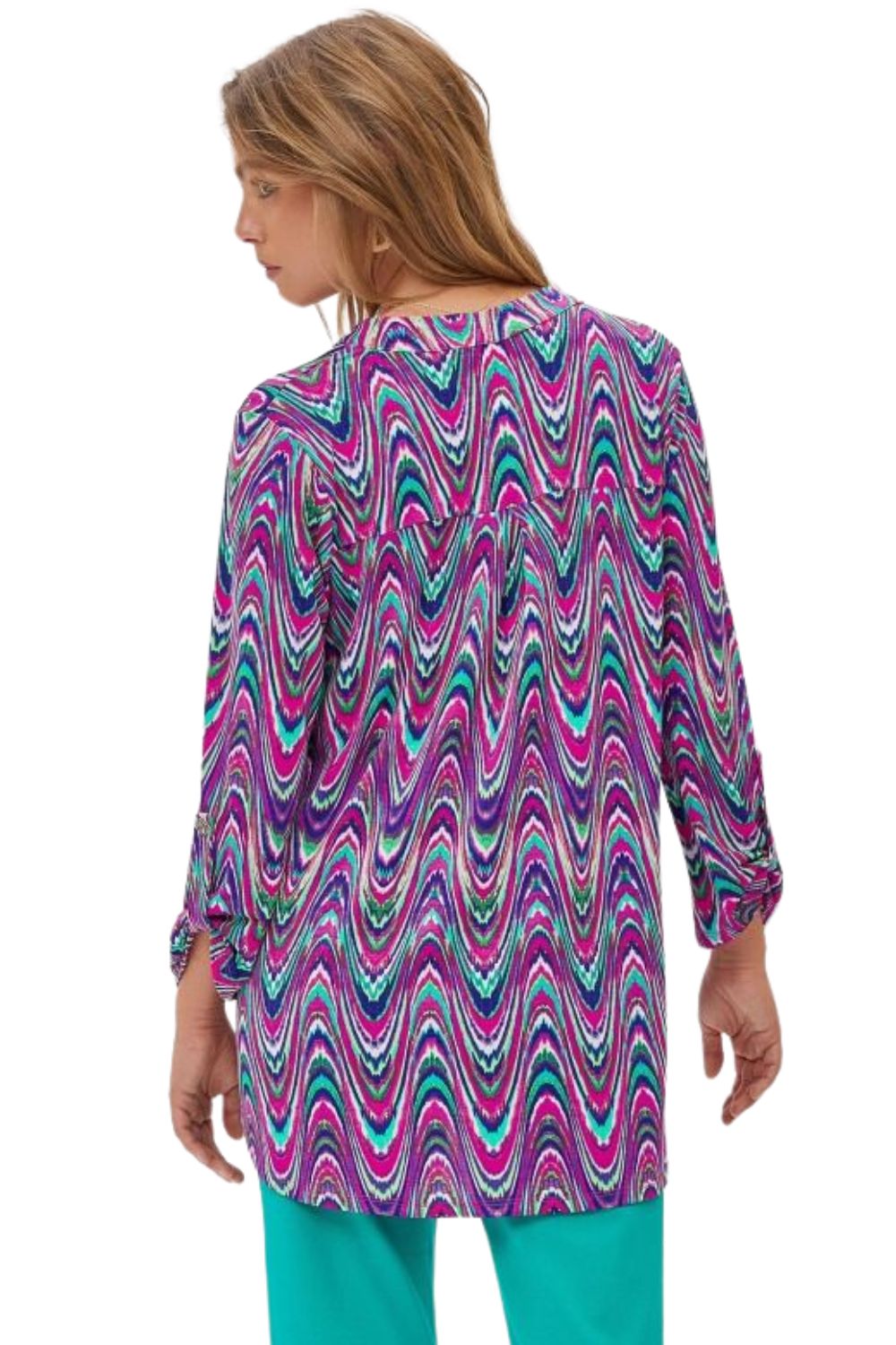 Dear Scarlett Womens Lizzy Relaxed Flowy High Low Blouse, Multi