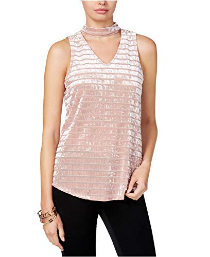 BCX Women's Juniors' Velvet Striped Choker Top (Mauve, X-Small)