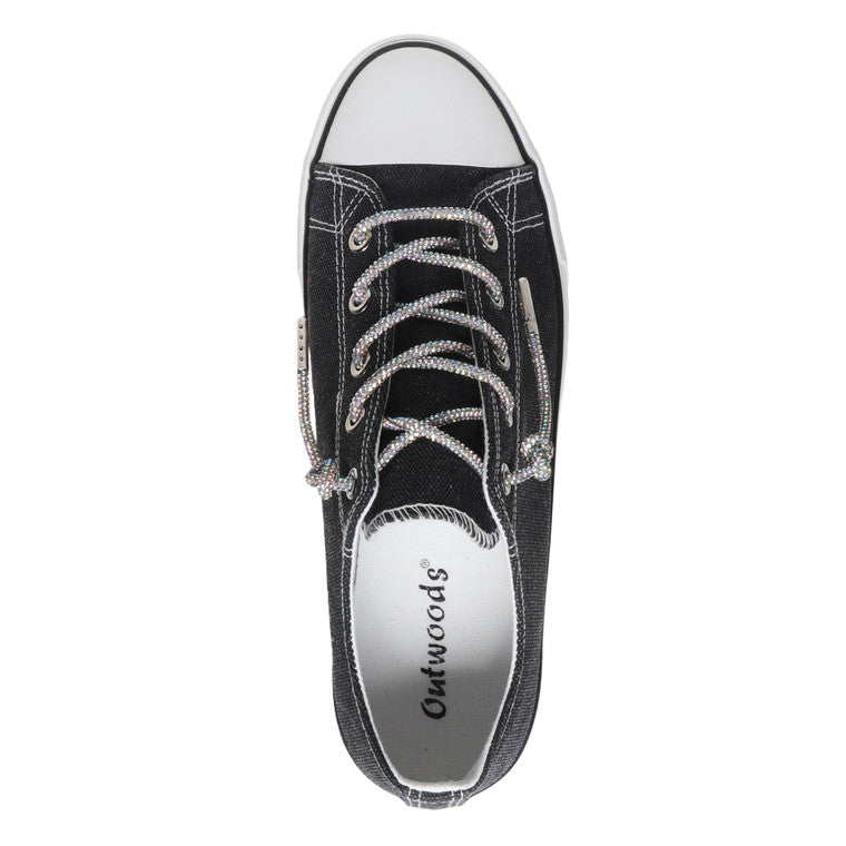 Outwoods Womens Logan 8 Canvas Low Top Sneaker with Sparkle Laces (Black)