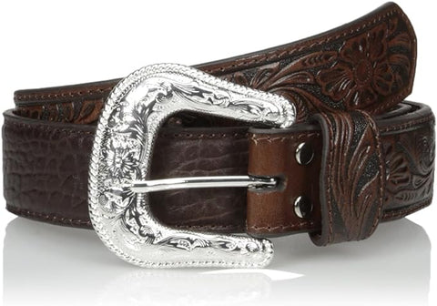 Nocona Mens Embossed Tab Bull Hide Leather Belt