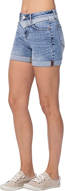 Judy Blue Womens High Waist Two Tone Yoke Denim Shorts