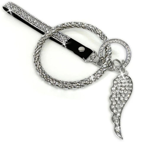 Jacqueline Kent Crystal Jeweled Small Angel Wing Silver Key Ring