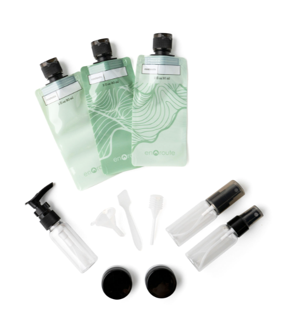 En Route The Jet Set Travel Kit, 11 Pieces, Bottles, Pouches Jars & Tools