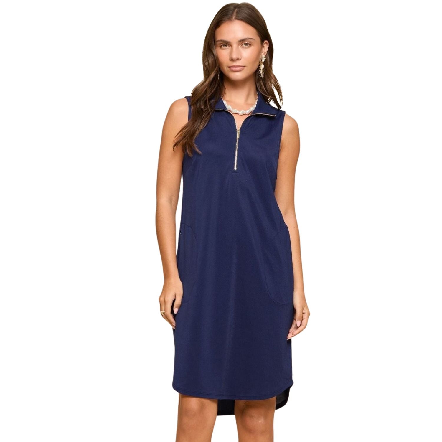 Dear Scarlett Womens Sleeveless Hi-Low Hem A Line Silhouette Dress, Coastal Navy